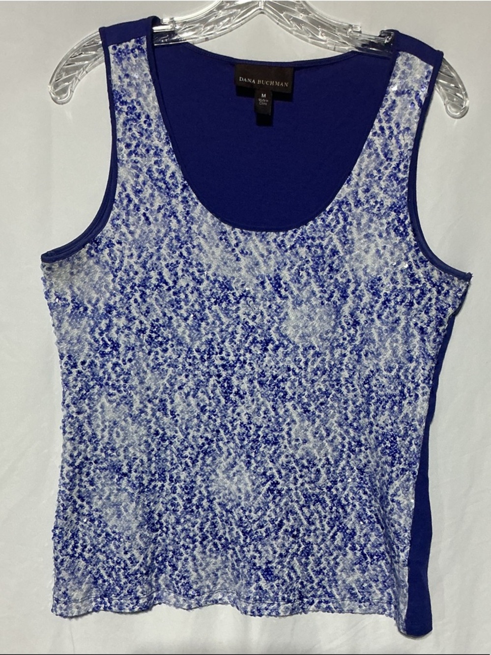 Dana Buchman Blue Sequin Scoop Neck Tank Sz  M